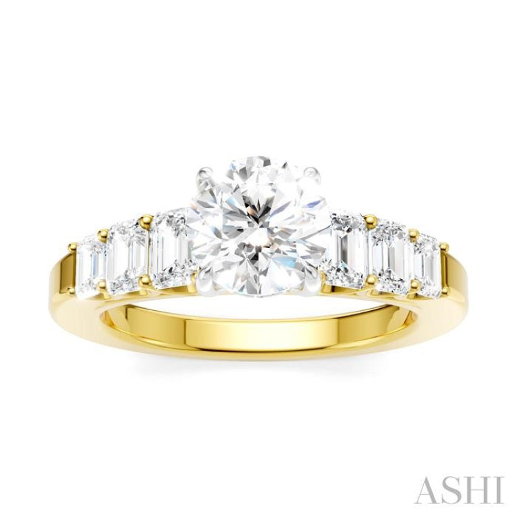 1 Ctw Round Shape Emerald and Round Cut Diamond Semi-Mount Engagement Ring in 14K Yellow and White Gold