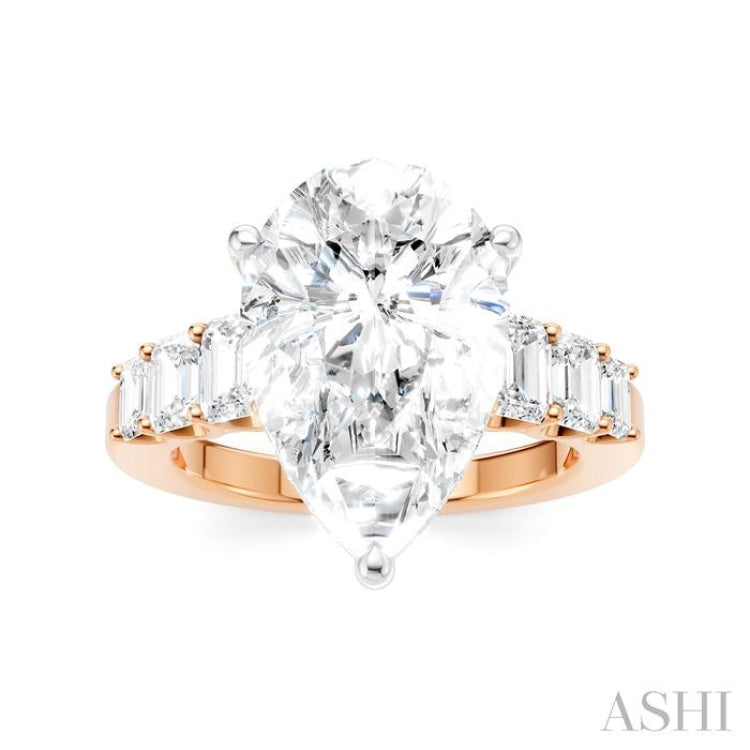 1 1/4 Ctw Pear Shape Emerald and Round Cut Diamond Semi-Mount Engagement Ring in 14K Rose and White Gold