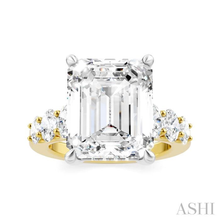 1 1/4 Ctw Emerald Shape Oval and Round Cut Diamond Semi-Mount Engagement Ring in 14K Yellow and White Gold