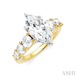 1 1/10 Ctw Marquise Shape Round Cut Diamond Semi-Mount Engagement Ring in 14K Yellow and White Gold