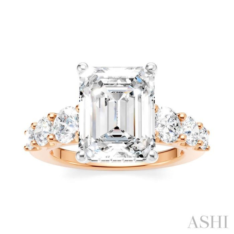 1 1/5 Ctw Emerald Shape Round Cut Diamond Semi-Mount Engagement Ring in 14K Rose and White Gold