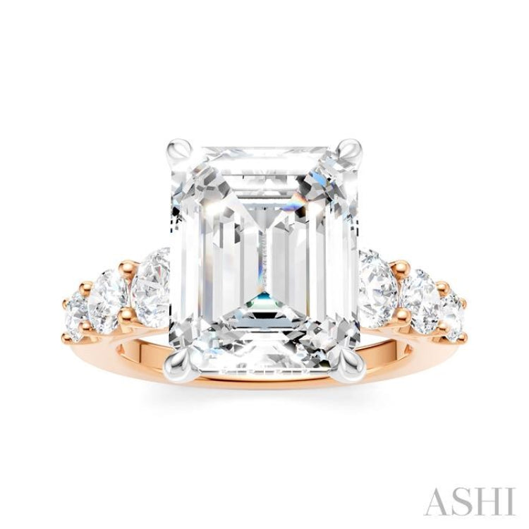 1 1/4 Ctw Emerald Shape Round Cut Diamond Semi-Mount Engagement Ring in 14K Rose and White Gold