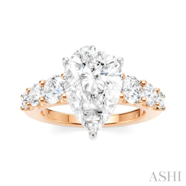 1 1/5 Ctw Pear Shape Round Cut Diamond Semi-Mount Engagement Ring in 14K Rose and White Gold