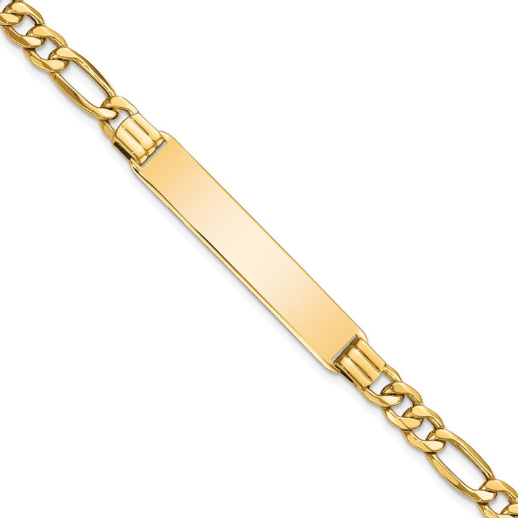 14k Polished Semi-Solid Chain/Solid Plate Figaro Link 39x8mm Plate 8 inch ID Bracelet