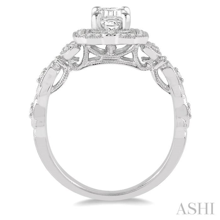 1/4 Ctw Lattice Semi-Mount Round Cut Diamond Engagement Ring in 14K White Gold