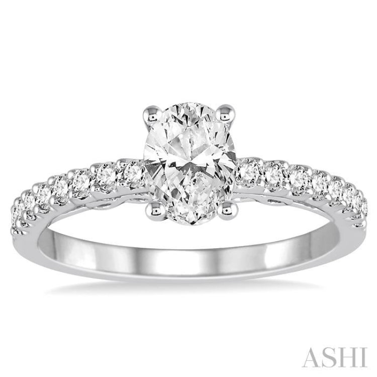1/4 Ctw Oval Shape Semi-Mount Diamond Engagement Ring in 14K White Gold