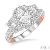 1/2 Ctw Oval Semi-Mount Baguette & Round Cut Diamond Ring in 14K White and Rose Gold