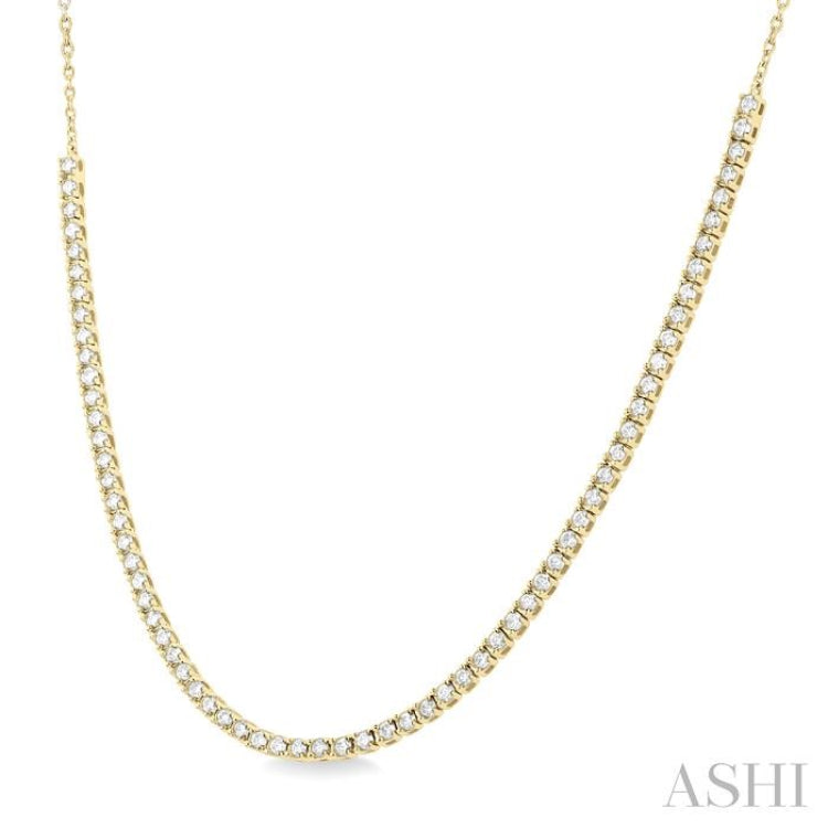 1 Ctw Round Cut Diamond Halfway Tennis Necklace in 14K Yellow Gold