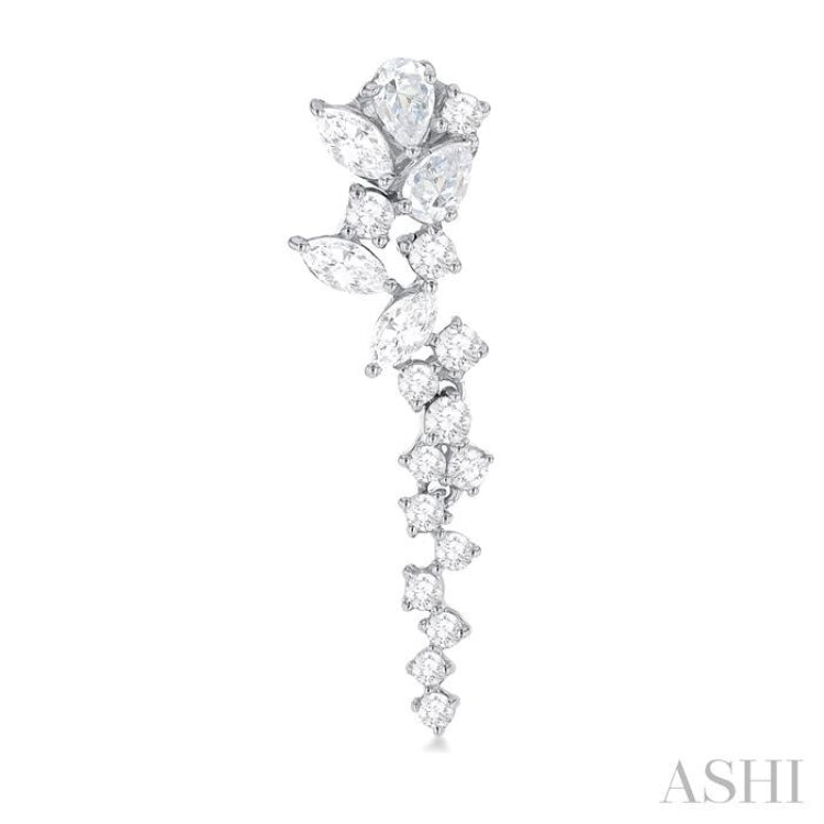 1 Ctw Mixed Shape Diamond Scatter Fashion Long Earring in 14K White Gold