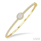 1 Ctw Oval Shape Lovebright Round Cut Diamond Stackable Bangle in 14K Yellow and White Gold