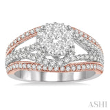 1 1/10 Ctw Round Diamond Lovebright Engagement Ring in 14K White and Rose Gold