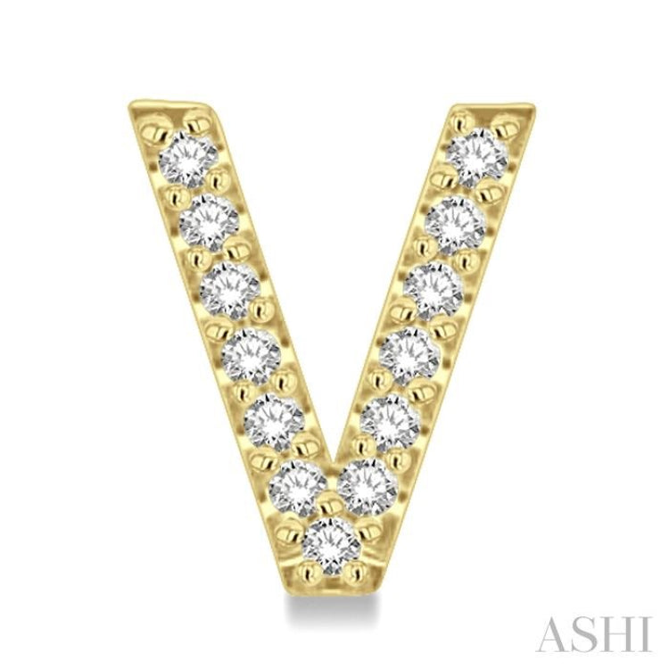 1/10 Ctw Initial 'V' Single Cut Diamond Earrings in 10K Yellow Gold