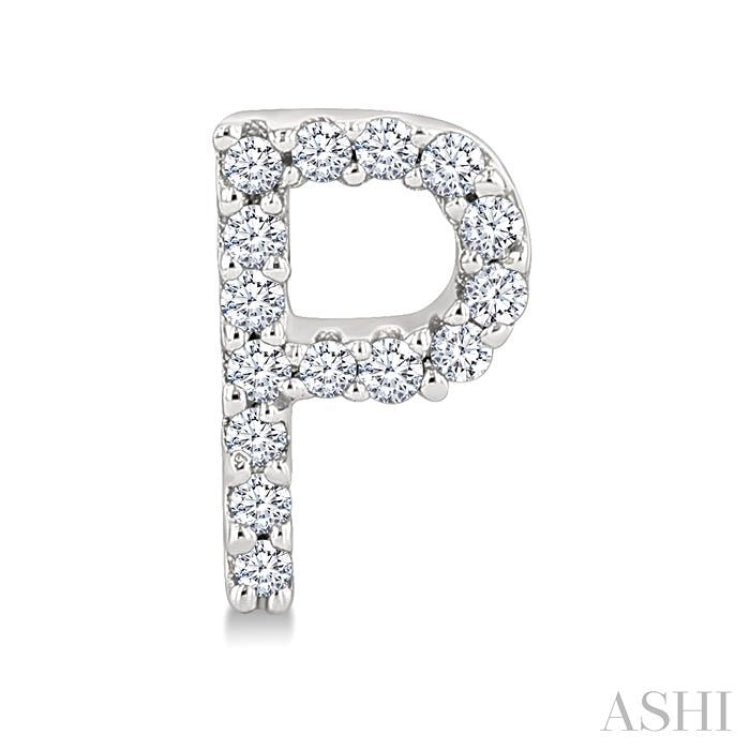 1/10 Ctw Initial 'P' Single Cut Diamond Earrings in 10K White Gold