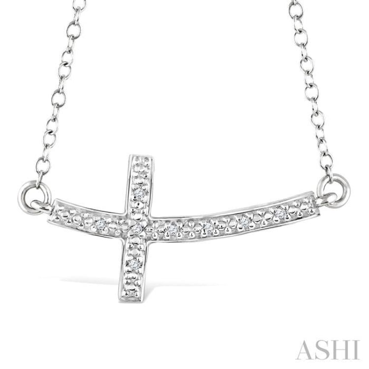 1/50 Ctw Round Cut Diamond Cross Pendant with Chain in Sterling Silver