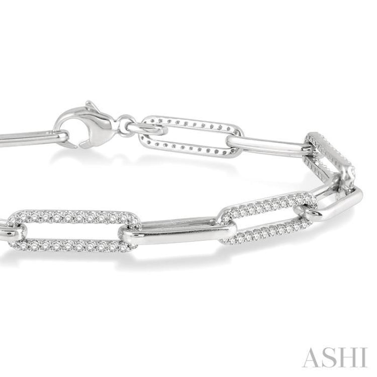 1 Ctw Round Cut Diamond Paperclip Bracelet in 10K White Gold