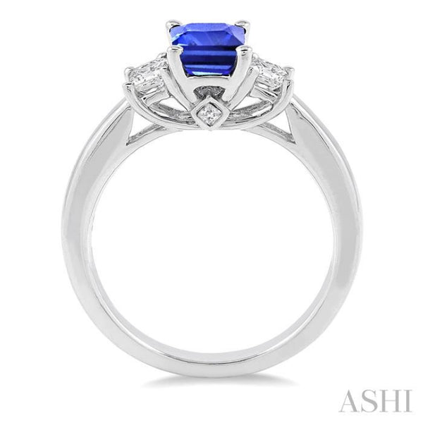 7X5mm Octagon Cut Tanzanite and 3/8 Ctw Diamond Ring in 14K White Gold