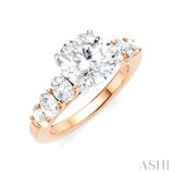 1 Ctw Round Shape Oval and Round Cut Diamond Semi-Mount Engagement Ring in 14K Rose and White Gold