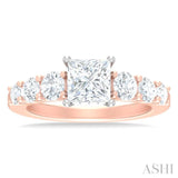 1 ctw Princess Shape Round Cut Diamond Semi Mount Engagement Ring in 14K Rose and White Gold