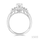 5/8 Ctw Diamond Ladies Engagement Ring with 1/4 Ct Emerald Cut Center Stone in 14K White Gold