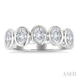 1 1/2 Ctw 5-Stone Bezel Set Oval Cut Diamond Fashion Band in 14K White Gold