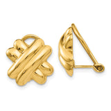 14k 14mm Polished X Omega Back Non-pierced Earrings