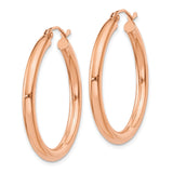 14k Rose Gold 3x30mm Polished Lightweight Tube Hoop Earrings