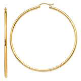 14k 2x60mm Polished Tube Hoop Earrings