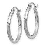 14k White Gold 2x20mm Satin Diamond-cut Round Tube Hoop Earrings