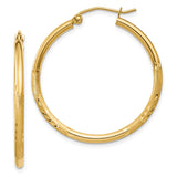 14k 2x30mm Satin Diamond-cut Round Tube Hoop Earrings