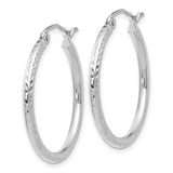 14k White Gold 2x25mm Diamond-cut Round Tube Hoop Earrings