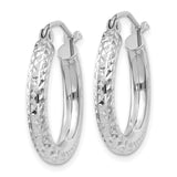 14k White Gold 3x20mm Diamond-cut Round Tube Hoop Earrings
