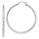 14K White Gold 2.5x45mm Knife-Edge Diamond-cut Tube Hoop Earrings