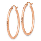 14k Rose Gold 2x30mm Diamond-cut Polished Tube Hoop Earrings