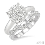 1 1/3 Ctw Lovebright Round Cut Diamond Wedding Set With 1 Ctw Circular Engagement Ring and 1/3 Ctw U-Shape Center Wedding Band in 14K White Gold