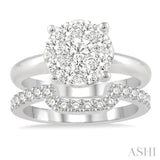 1 1/3 Ctw Lovebright Round Cut Diamond Wedding Set With 1 Ctw Circular Engagement Ring and 1/3 Ctw U-Shape Center Wedding Band in 14K White Gold