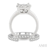 1 1/3 Ctw Lovebright Round Cut Diamond Wedding Set With 1 Ctw Circular Engagement Ring and 1/3 Ctw U-Shape Center Wedding Band in 14K White Gold