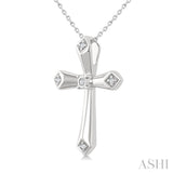 1/20 Ctw Round Cut Diamond Fashion Cross Pendant With Chain in Sterling Silver