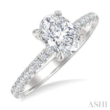 1/2 Ctw Oval Shape Semi-Mount Diamond Engagement Ring in 14K White Gold