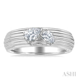 3/8 Ctw Textured Shank 2-Stone Pear Cut Diamond Fashion Band in 14K White Gold