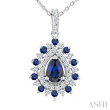 6X4 MM Pear Cut & 1.55 MM Round Cut Sapphire and 1/4 Ctw Round Cut Diamond Floral Precious Pendant With Chain in 14K White Gold