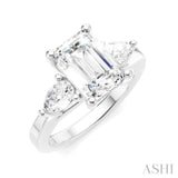 1/2 Ctw Tri-Mount Emerald Shape Center Pear and Round Cut Diamond Semi Mount Engagement Ring in 14K White Gold