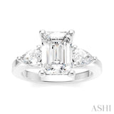 1/2 Ctw Tri-Mount Emerald Shape Center Pear and Round Cut Diamond Semi Mount Engagement Ring in 14K White Gold