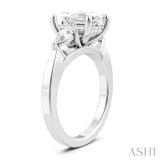 1/2 Ctw Tri-Mount Emerald Shape Center Pear and Round Cut Diamond Semi Mount Engagement Ring in 14K White Gold