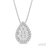 3/4 Ctw Pear Shape Lovebright Round Cut Diamond Pendant With Chain in 14K White Gold