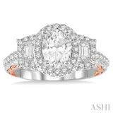 1/2 Ctw Oval Semi Mount Baguette & Round Cut Diamond Ring in 14K White and Rose Gold