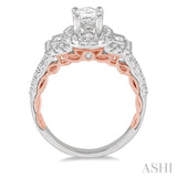 1/2 Ctw Oval Semi Mount Baguette & Round Cut Diamond Ring in 14K White and Rose Gold