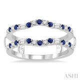 1.55 MM Sapphire and 1/3 Ctw Round Cut Diamond & Baguette Precious Insert Ring in 14K White Gold