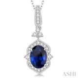 6x4 MM Oval Shape Sapphire and 1/5 ctw Diamond Precious Pendant in 14K White Gold with Chain