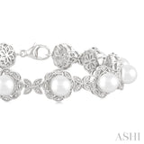 6 MM Cultured Pearl and 1/6 Ctw Single Cut Diamond Bracelet in Sterling Silver