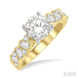 1/2 Ctw Circular Shape Scatter Baguette and Round Cut Diamond Semi Mount Engagement Ring in 14K Yellow and White Gold